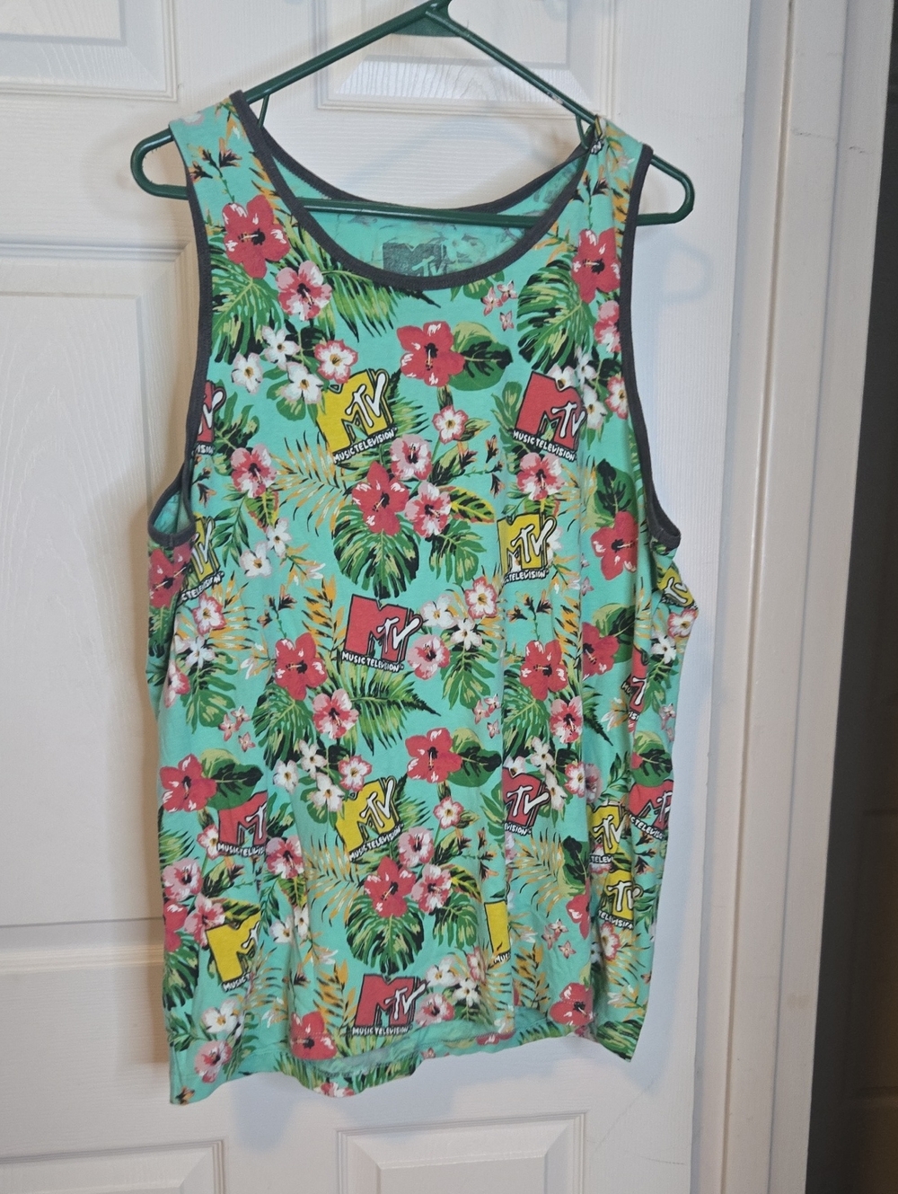 MTV Tropical Floral Tank Top in Aqua and Red